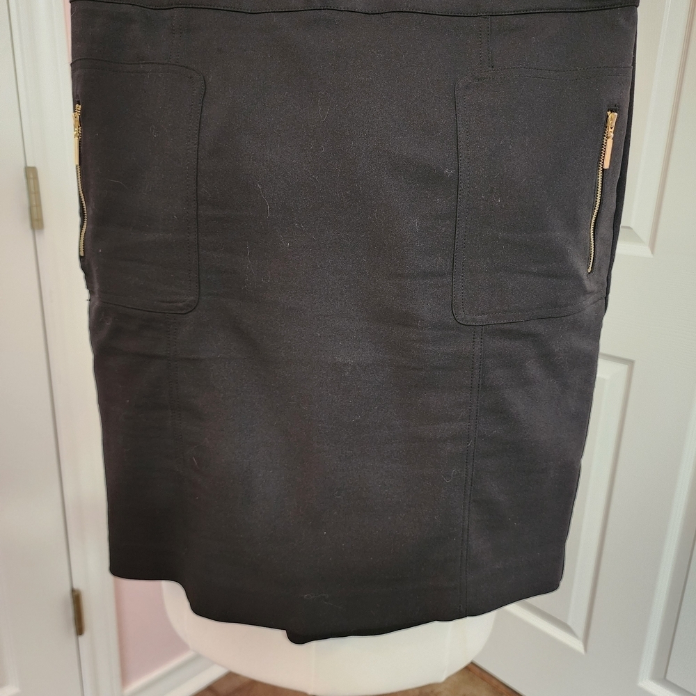 Alfani Black Midi Skirt with Gold Zipper Details